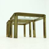 Set Model T09 Brass and Glass Side or Coffee Tables by Peter Ghyczy 1970s