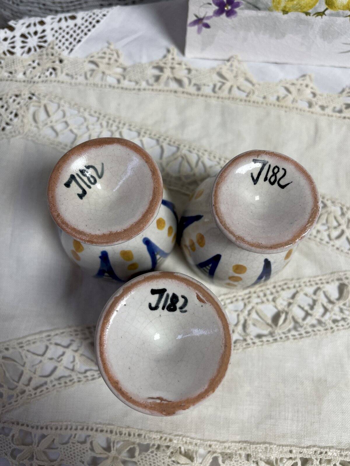 Set of 3 handmade decorated egg cups J 182