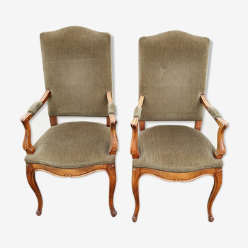 Pair of Louis X V style armchairs in green velvet