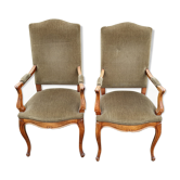 Pair of Louis X V style armchairs in green velvet
