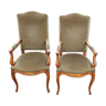 Pair of Louis X V style armchairs in green velvet