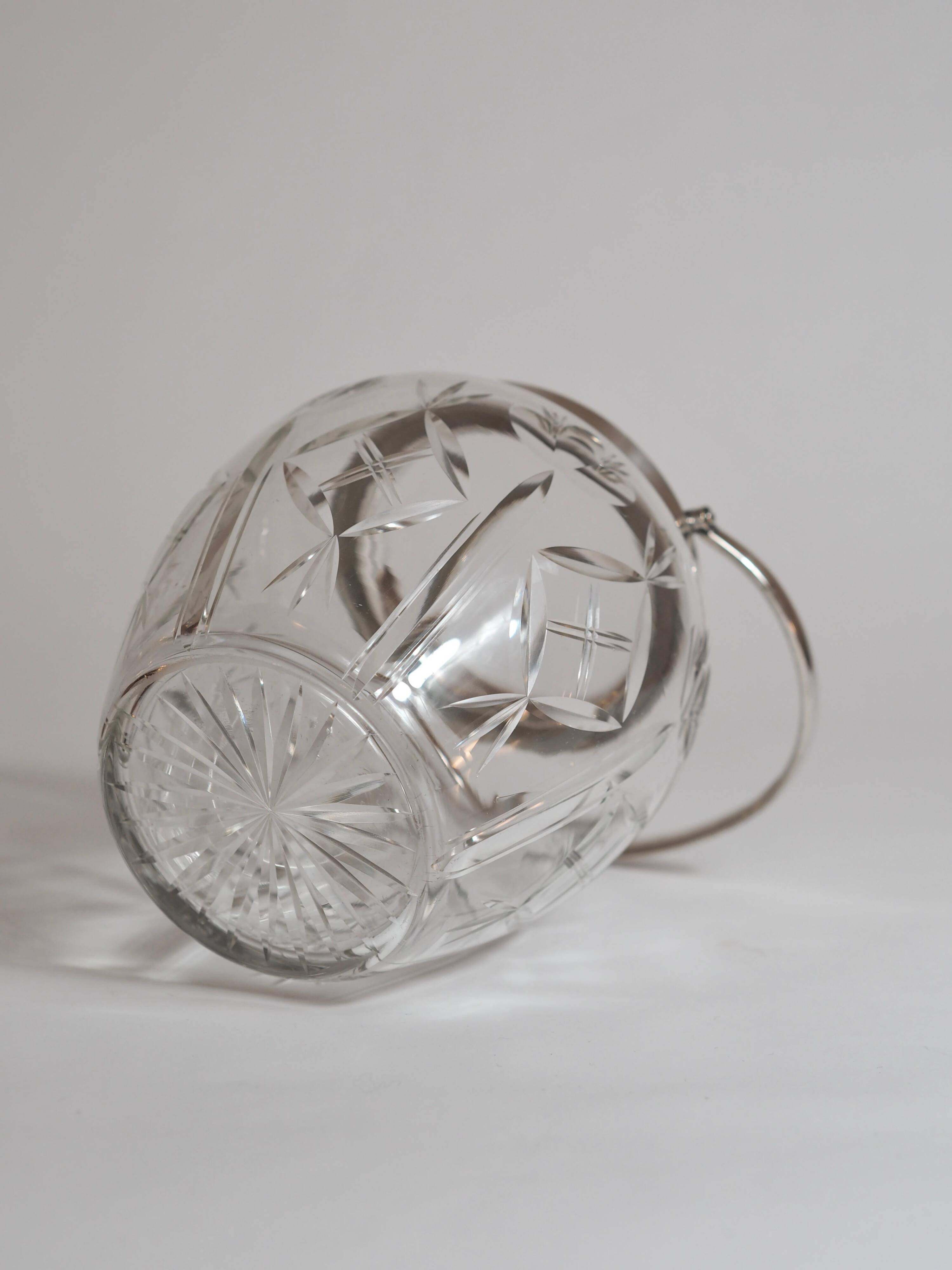 Crystal biscuit barrel with silver-plated mounts and handle, Austrian cut, 1920s.