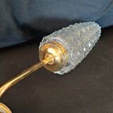 3-spoke brass chandelier and chissed glass