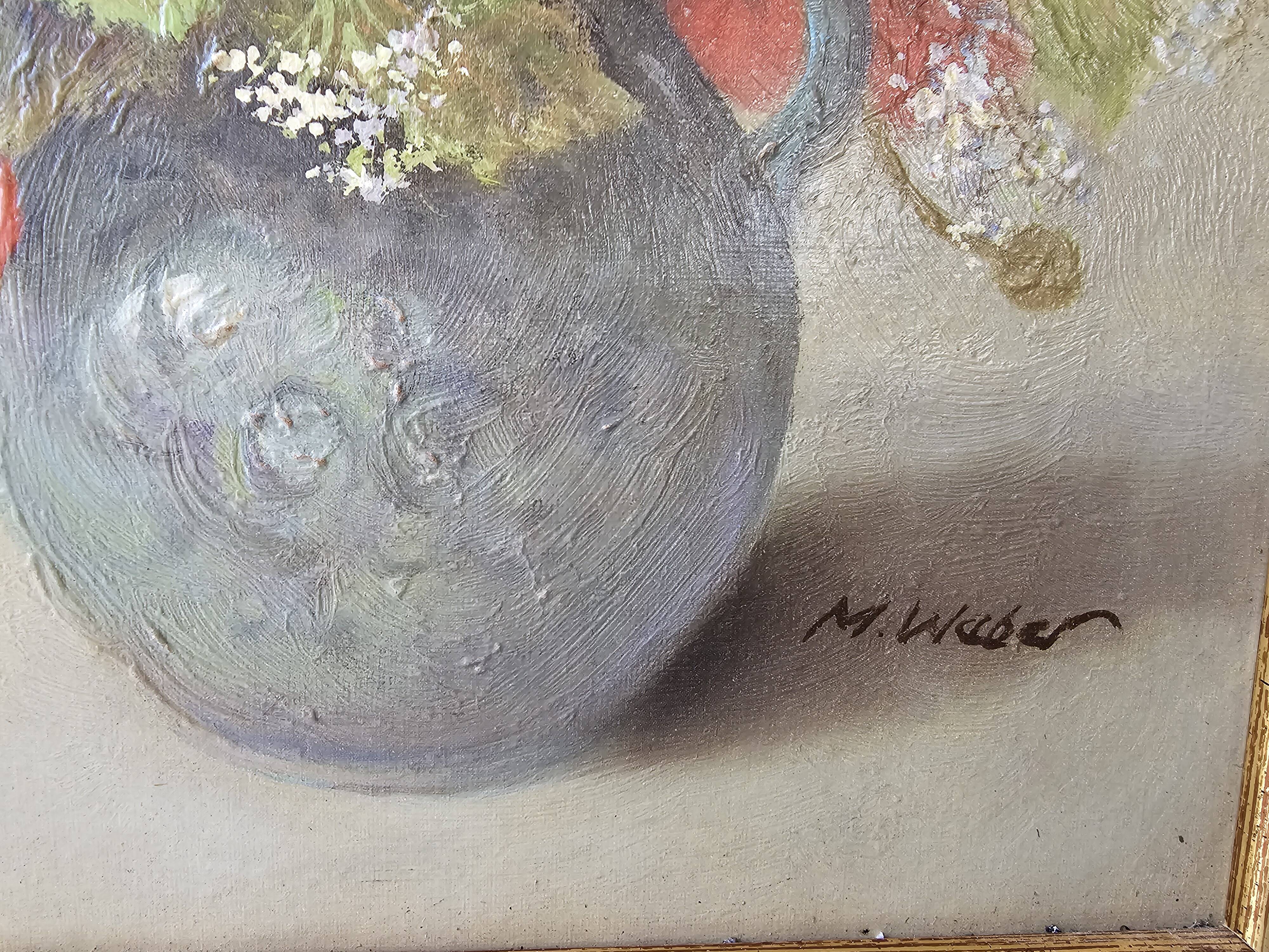 Oil painting on canvas - Bouquet of flowers Signed M Weber (Waber)