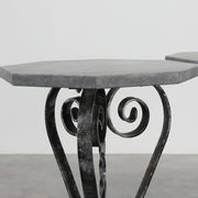 Pair of French Wrought Iron Consoles with Belgian Blue Stone Tops, 1950s