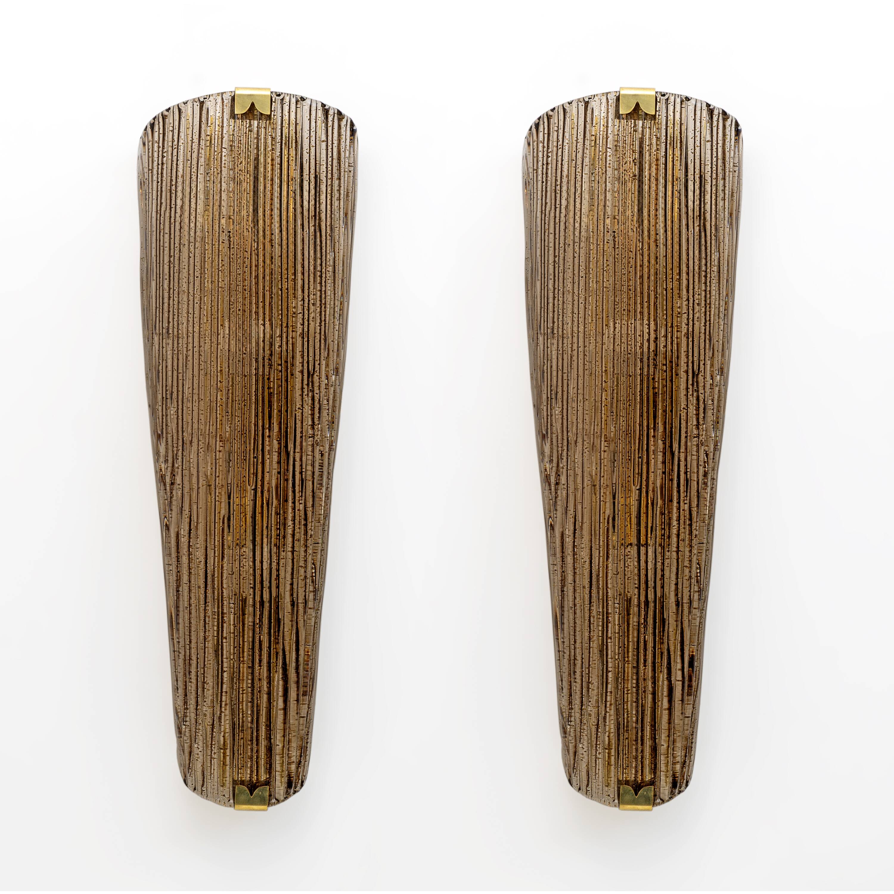 Pair of Modern Amber Murano Glass and Brass Sconces