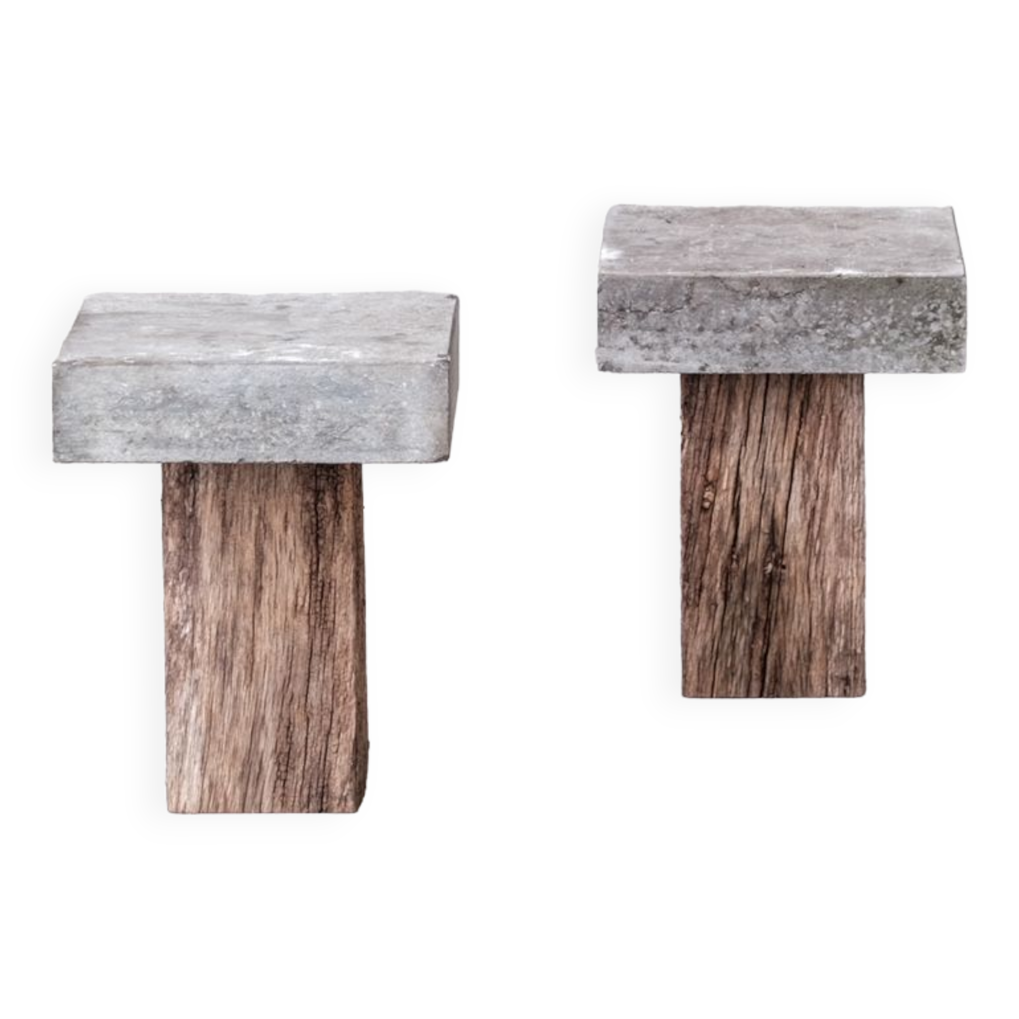Pair of Wooden and Stone Pedestals or Side Tables (No.2)