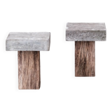 Pair of Wooden and Stone Pedestals or Side Tables (No.2)