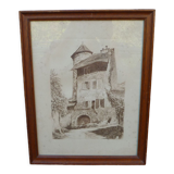 Engraved print on copper printed in intaglio on hand press Landscape signed Garot