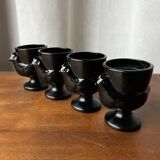 4 "hen" egg cups in black opaline