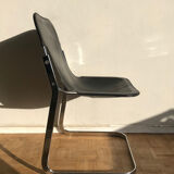 Set of 6 chairs in chrome metal and black leather - 1970