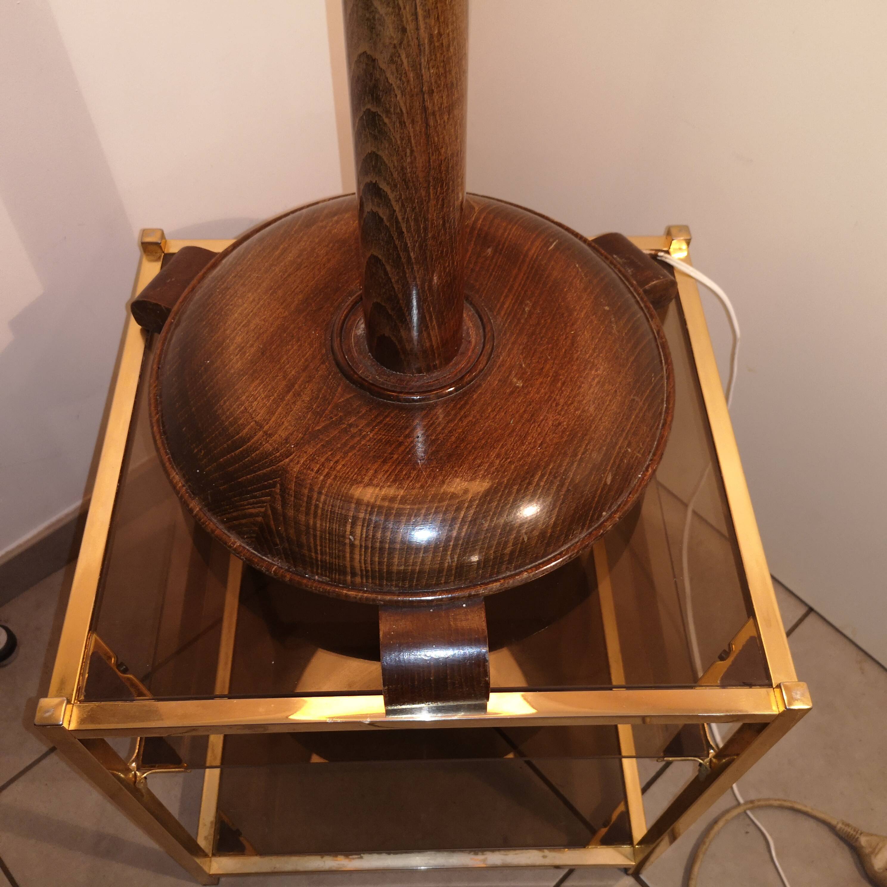 Large Art Deco floor lamp in oak by Charles Dudouyt, 105 cm