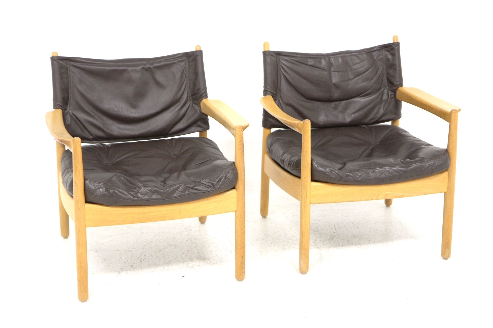 Set of 2 leather armchairs, Sweden, 1960