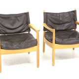 Set of 2 leather armchairs, Sweden, 1960