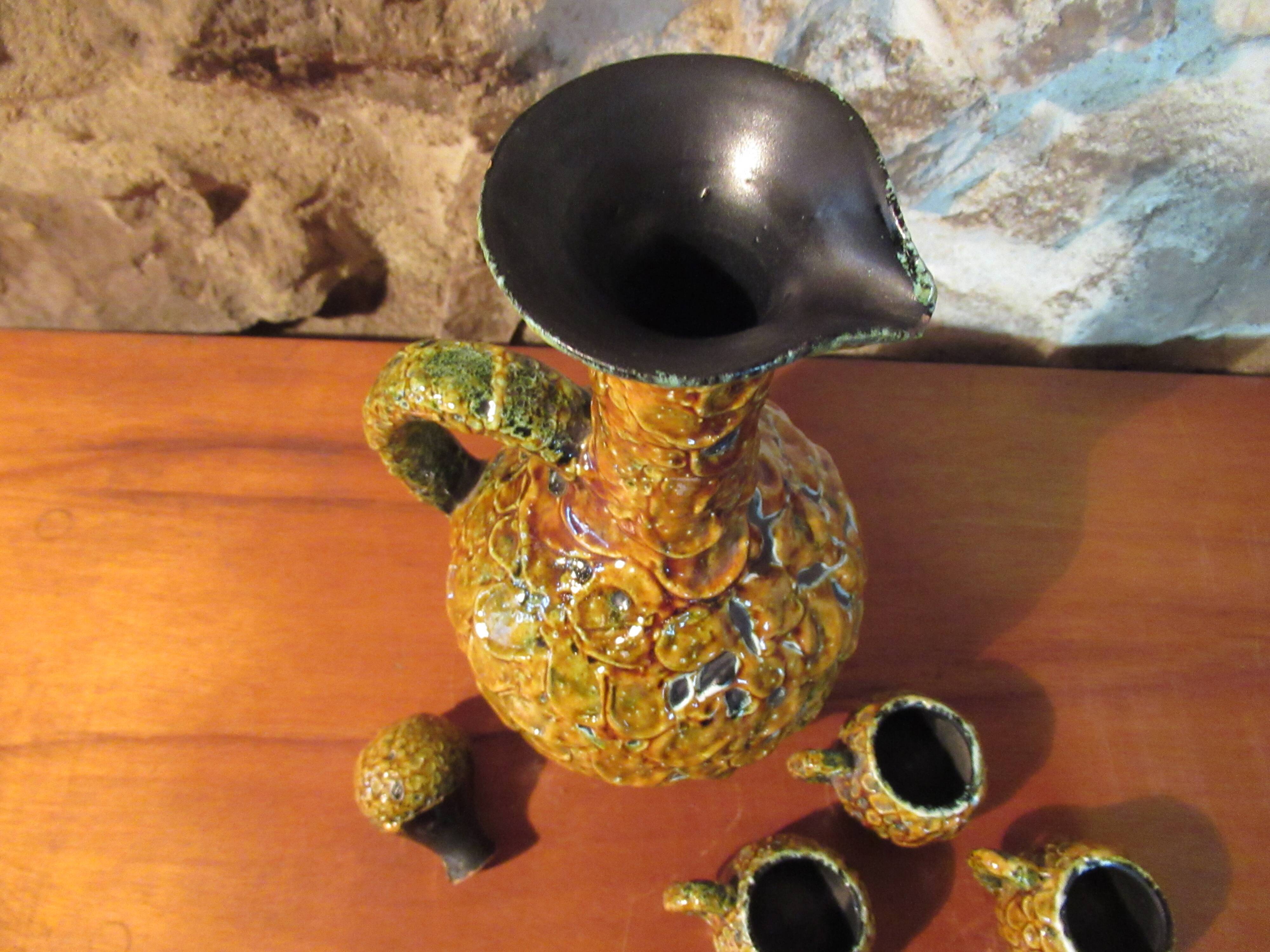 Service liqueur pitcher cyclope charles cart annecy savoie fat lava 1960's