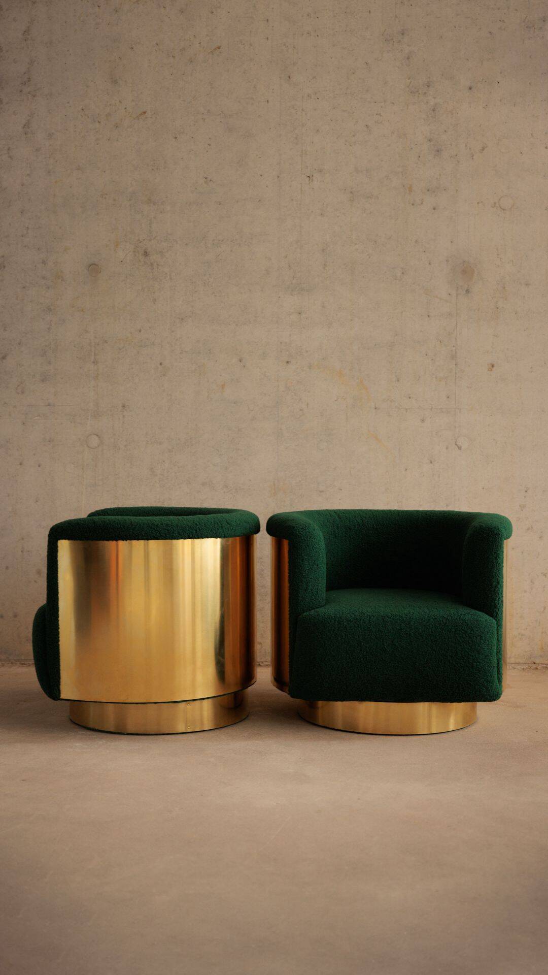 Set of 2 Mid-century brass swivel lounge chairs, Italy mid-century