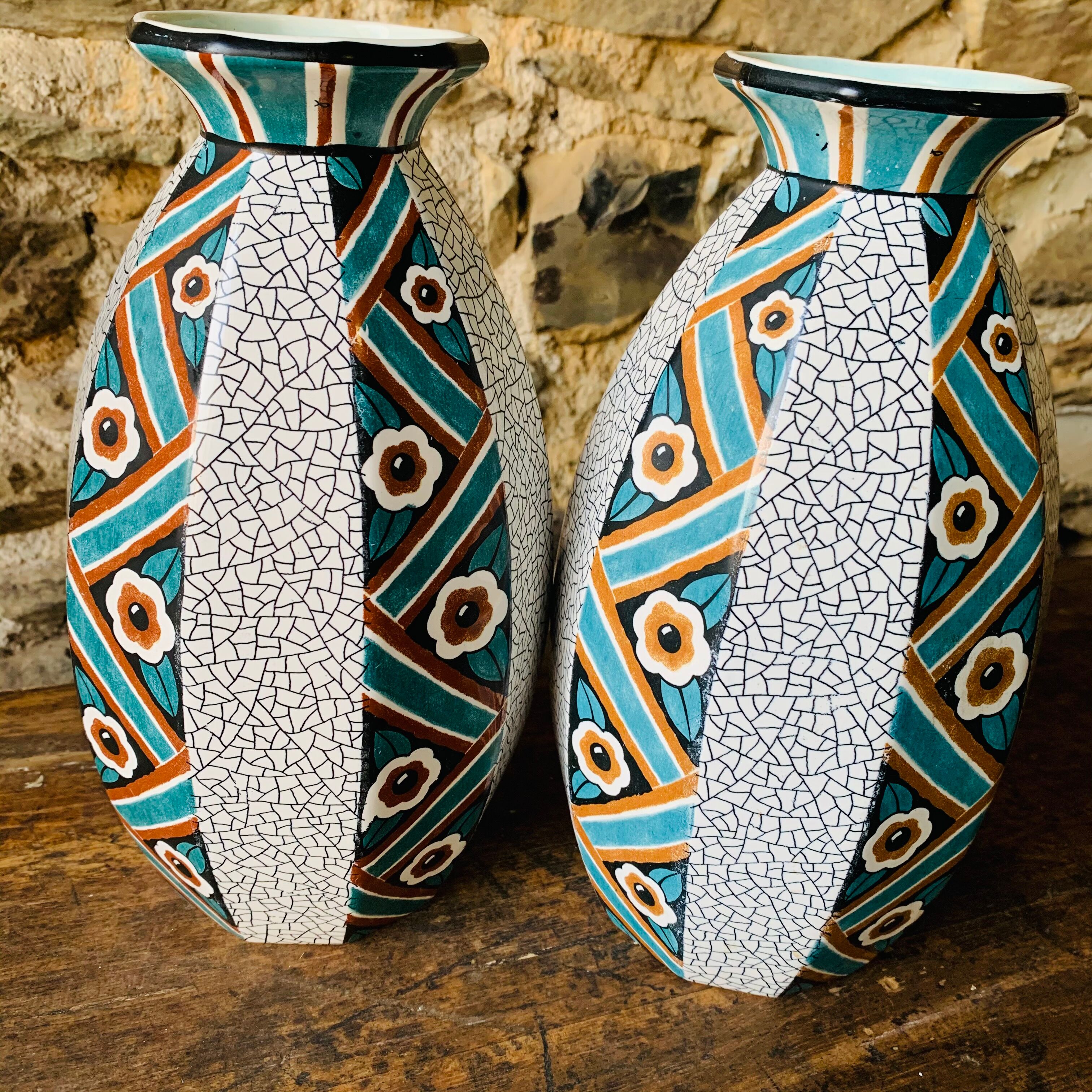 Pair of art deco vases in Sarreguemines earthenware