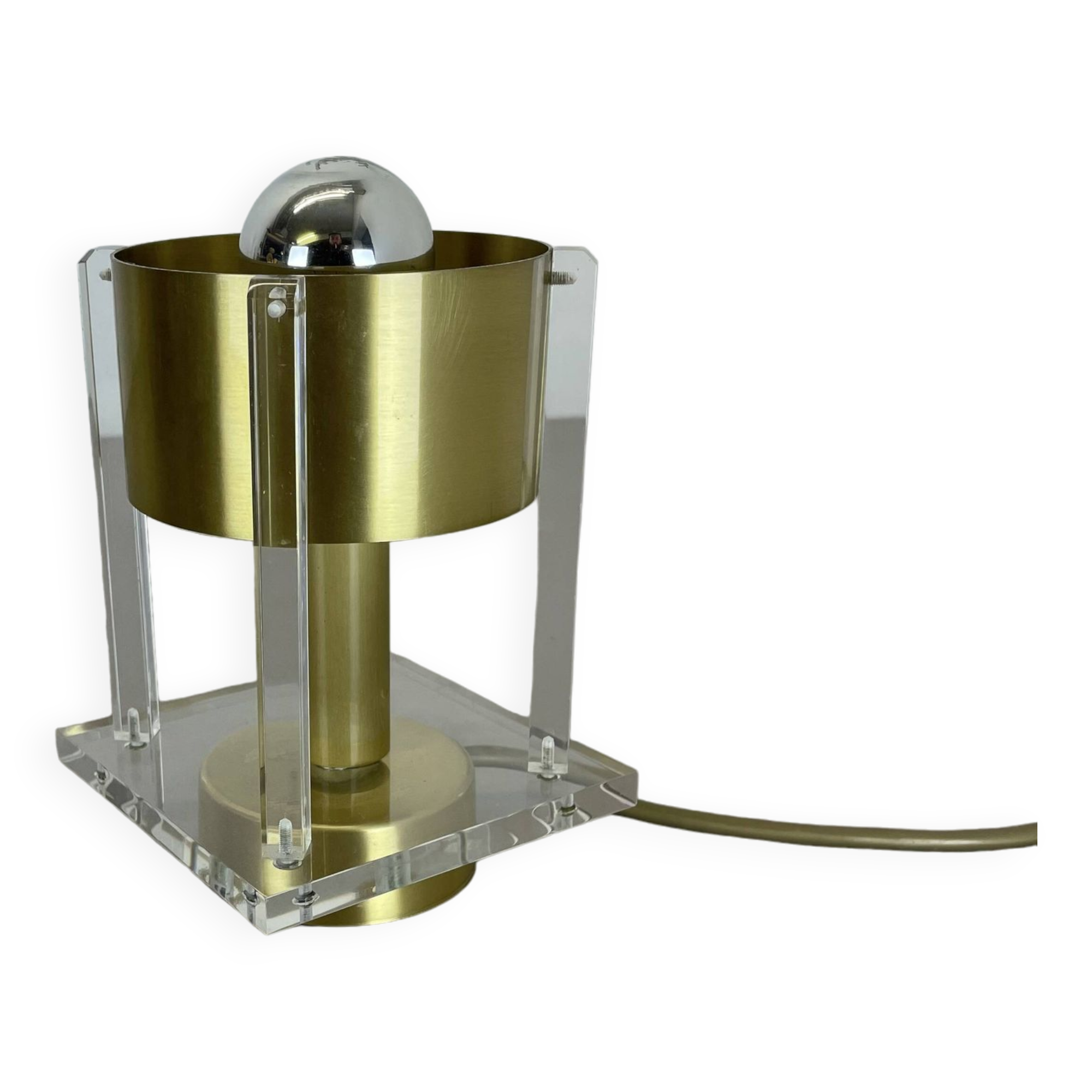 Postmodern Brass Acryl Glass Cubic Table Light, Italy 1970