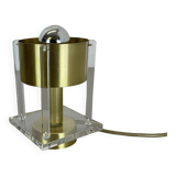 Postmodern Brass Acryl Glass Cubic Table Light, Italy 1970