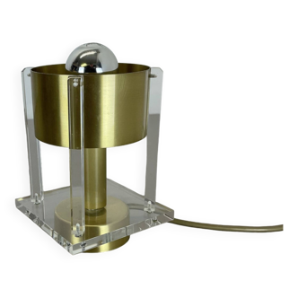 Postmodern Brass Acryl Glass Cubic Table Light, Italy 1970