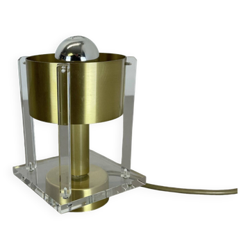 Lampe de table postmoderne en laiton et verre acrylique, Italie 1970