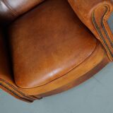Fauteuil club vintage en cuir couleur cognac hollandais