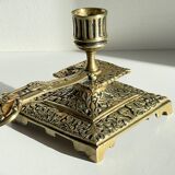 Bougeoir à main bronze massif à motifs