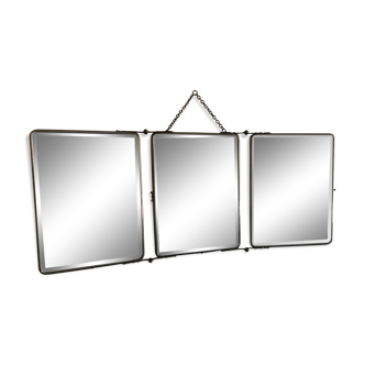 Miroir triptyque barbier biseauté cristal vintage 1950 -  28 x 69 cm