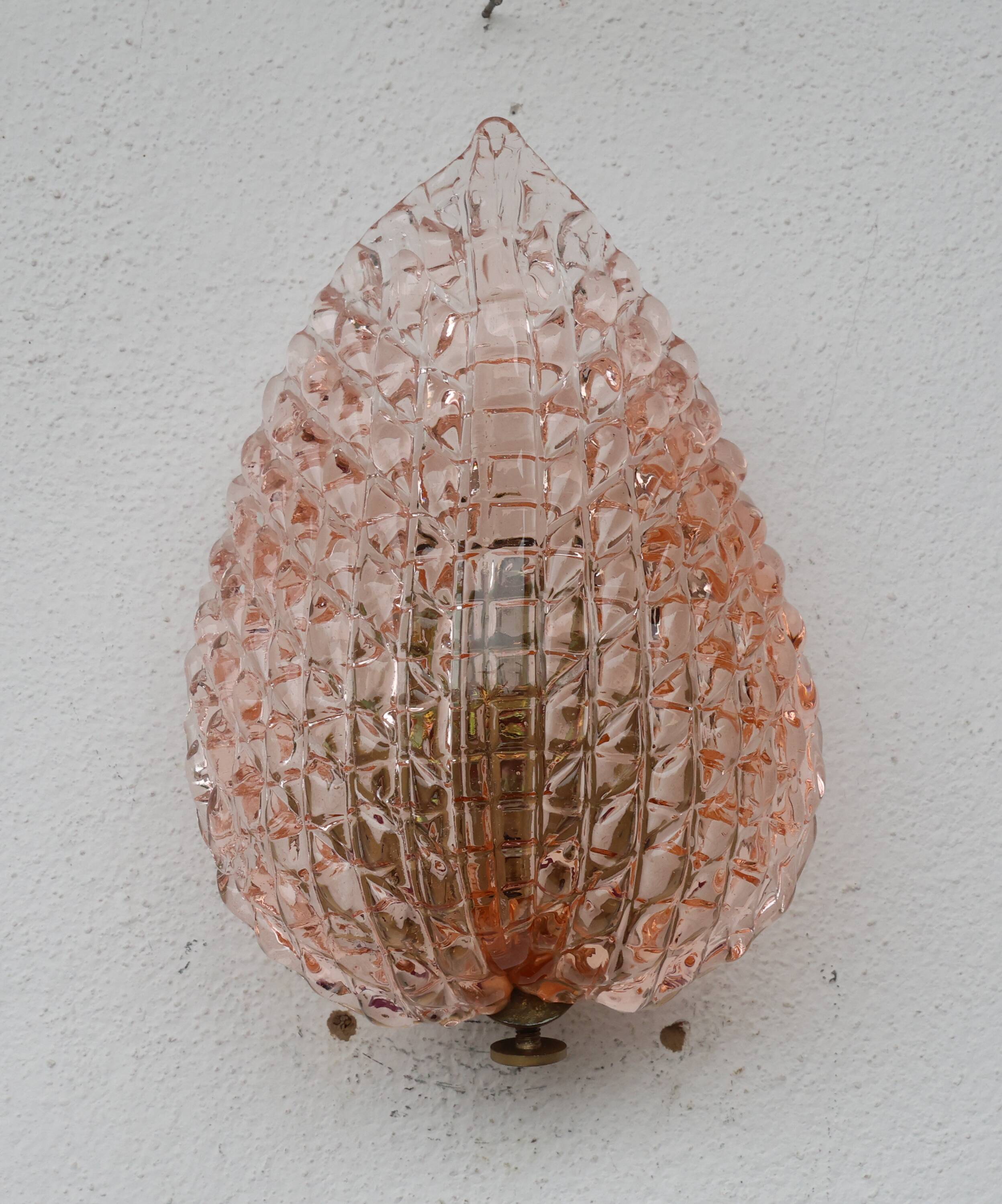 Rare applique murale en verre de Murano Pink Jewel par Barovier e Toso, années 1950.