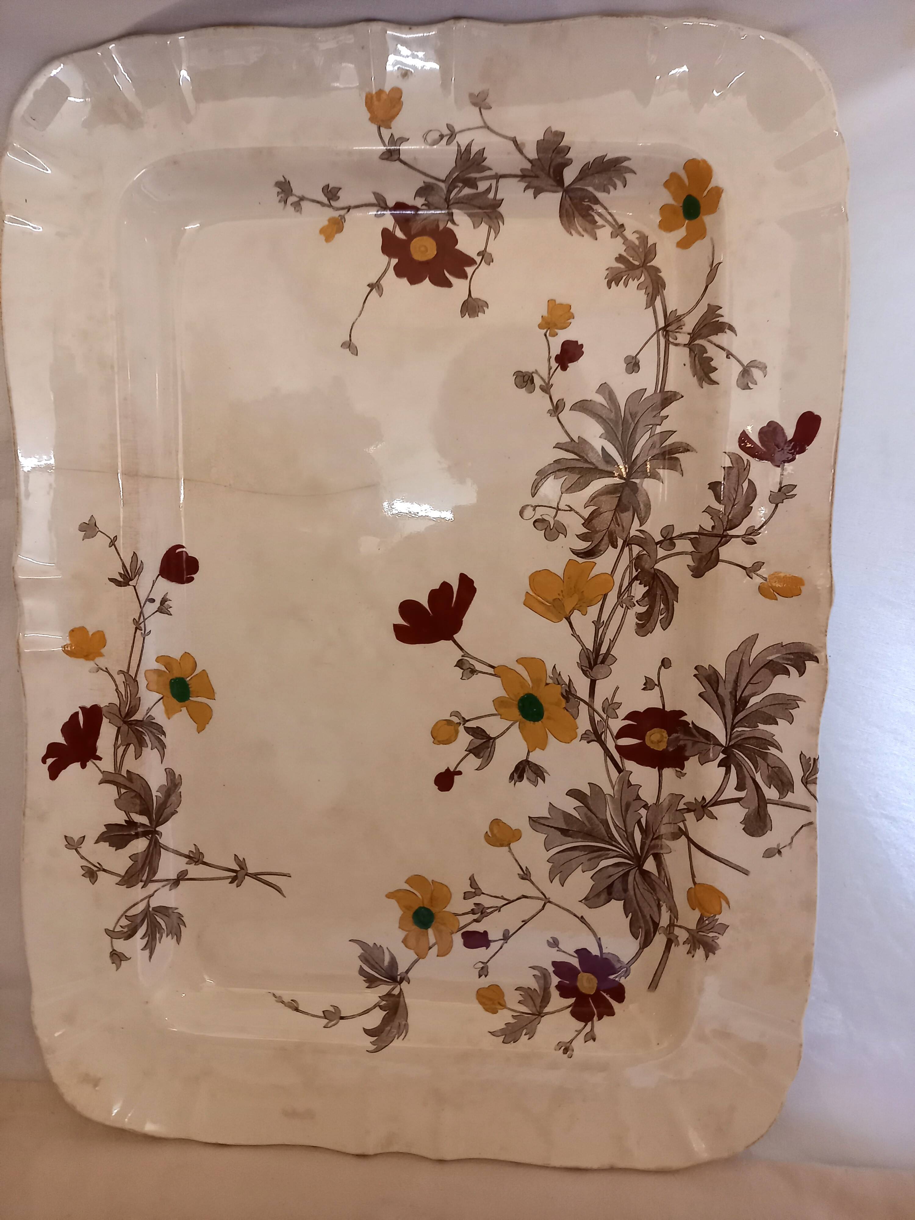 Serving dish, floral decoration, flutes, juice reservoir, English porcelain, Minton