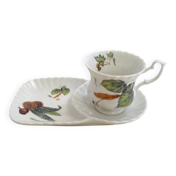 Tasse à thé Service solitaire, décor naturaliste, en porcelaine Limoges