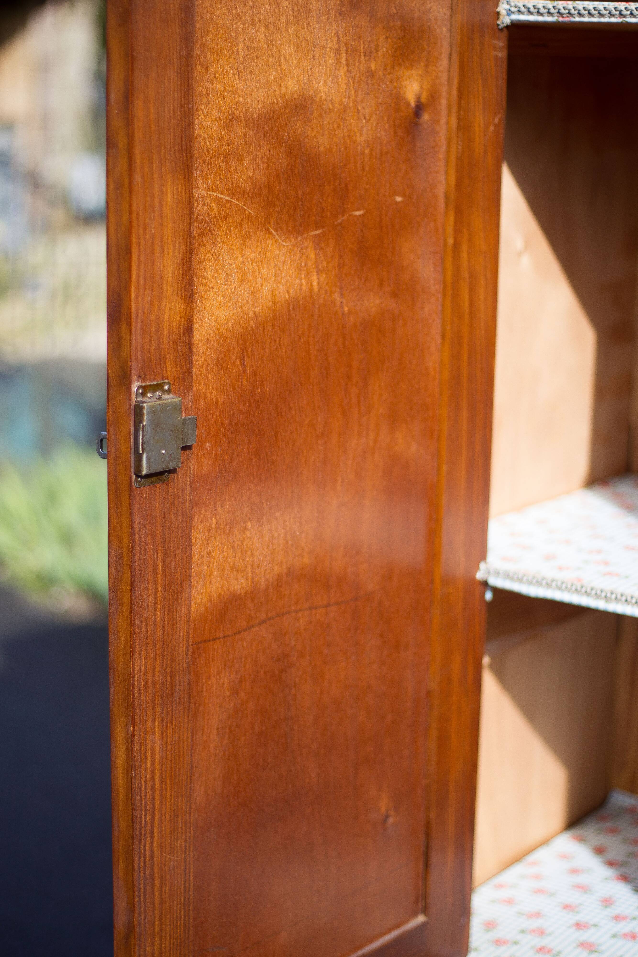 Art deco wooden cabinet with mirror, wooden storage unit, vintage Parisian cabinet