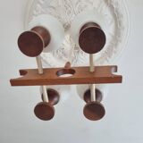 1960s Scandinavian chandelier, teak and white opaline.