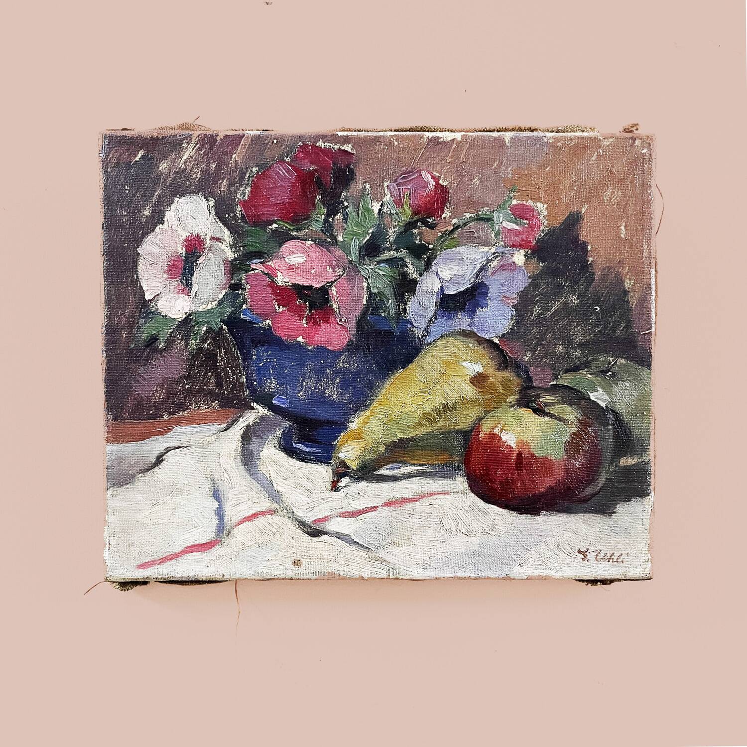 Table 1900 "Anemones and Fruits" signed J. Uhli