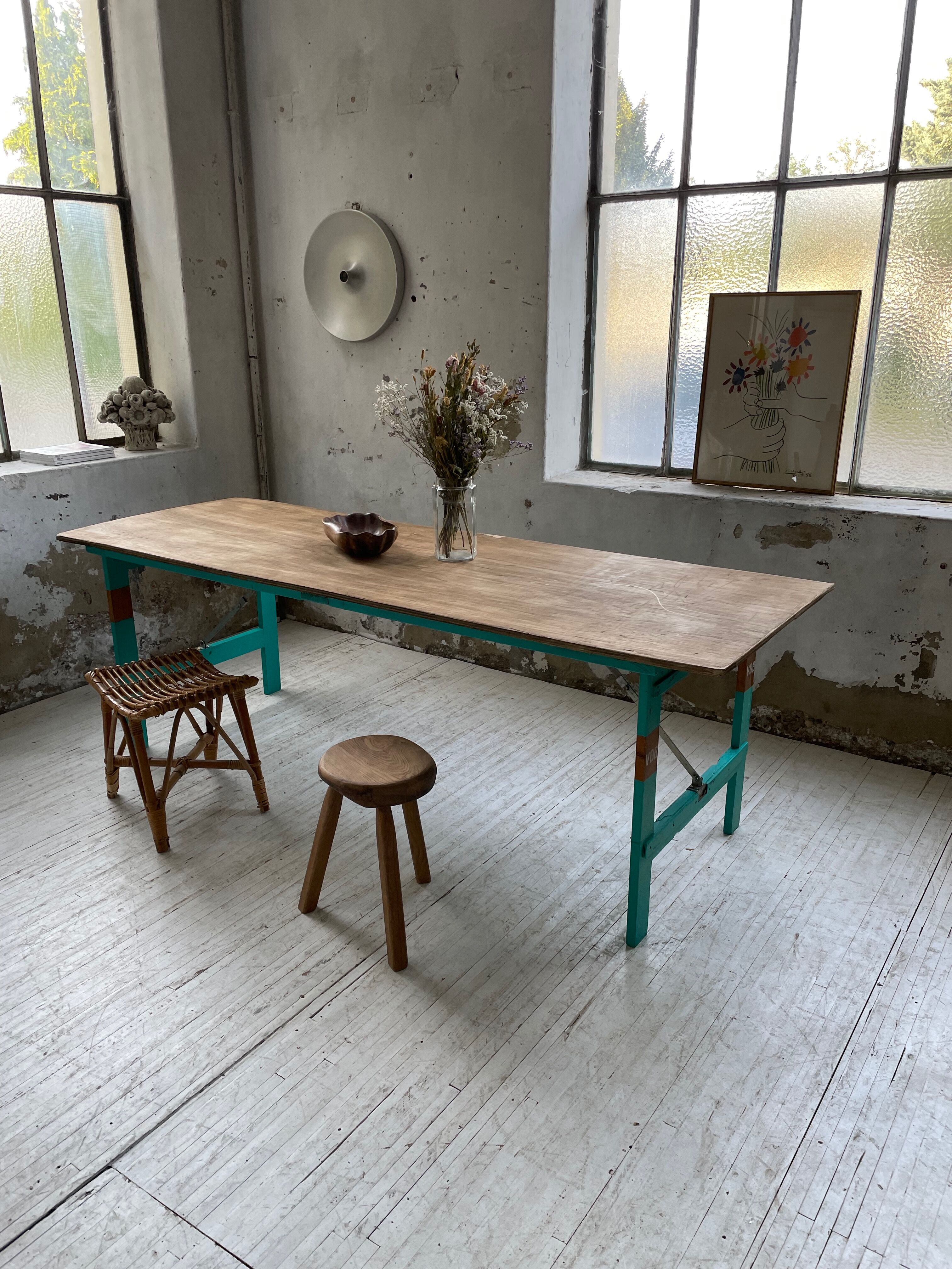 Vintage guinguette table 230 cm green