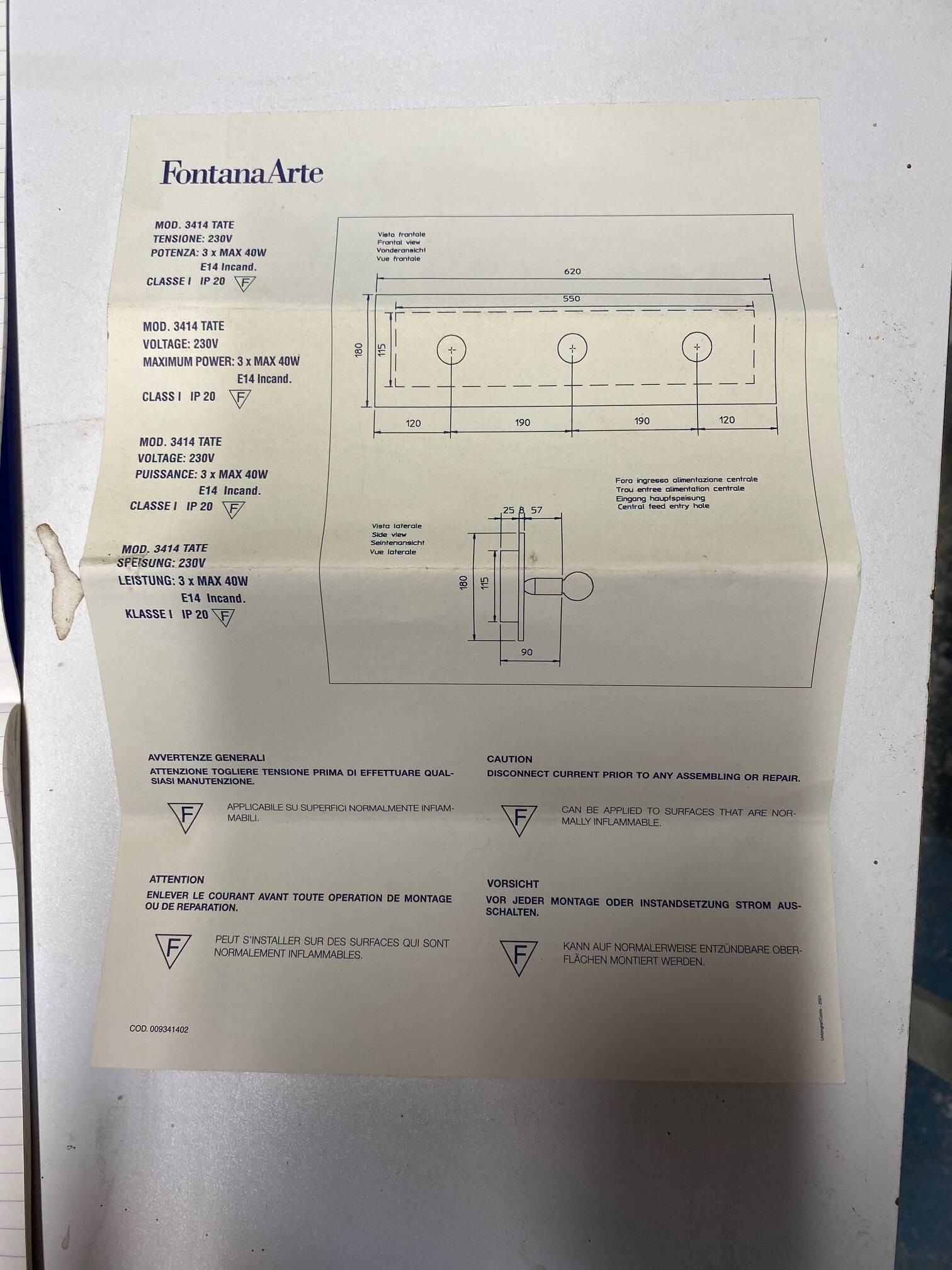 Fontana arte ceiling lamp suspenion design ceiling tempered glass 70s