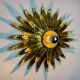 Sun wall lamp by Ferro Arte, metal and gold leaf, Spain 1970