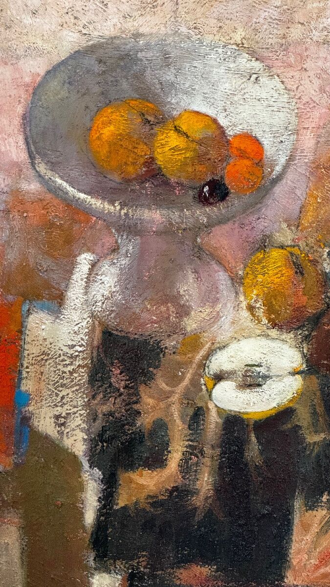 The fruit bowl. Large oil on panel 130 x 90cm. Ange Tomaselli.