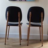 Pair of Baumann Pegasus chairs in wood and leather - design by Pierre Guariche
