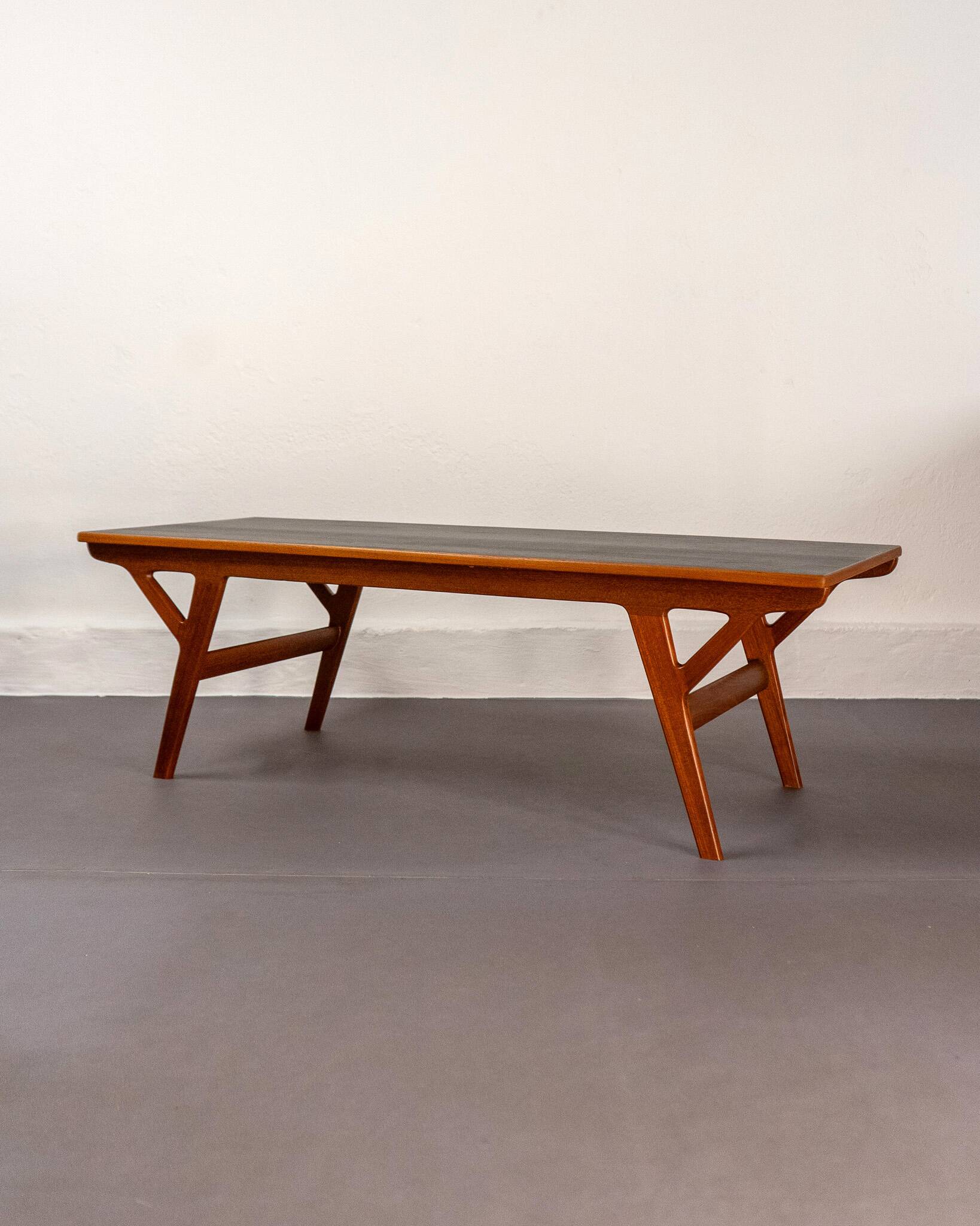 Mid Century Scandinavian Coffee Table in Teak and Black Enameled