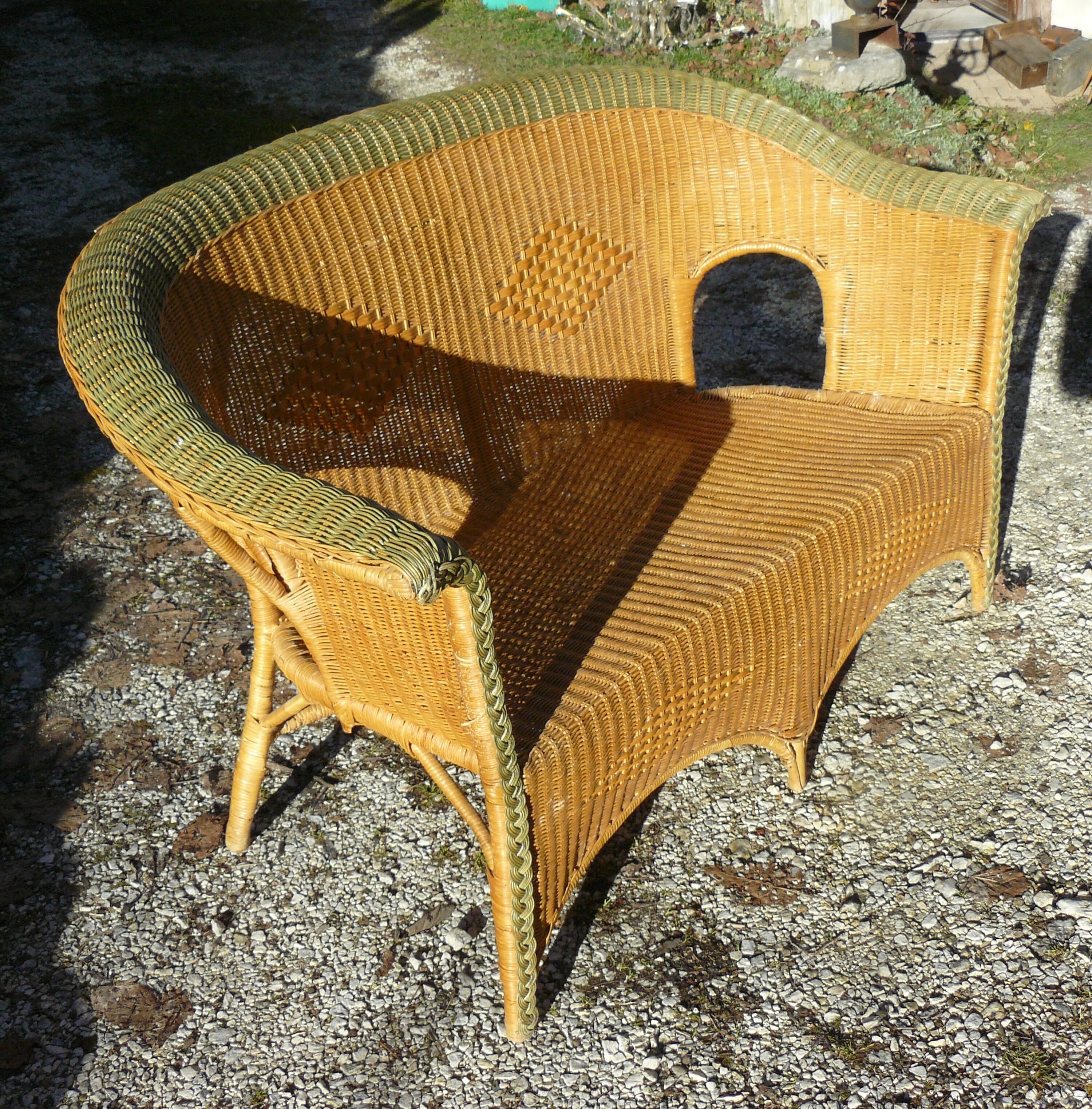 Sofa bench rattan and wicker vintage 1970