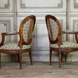 Pair Of Louis XVI Armchairs In Carved Wood, 18th Century