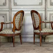 Pair Of Louis XVI Armchairs In Carved Wood, 18th Century