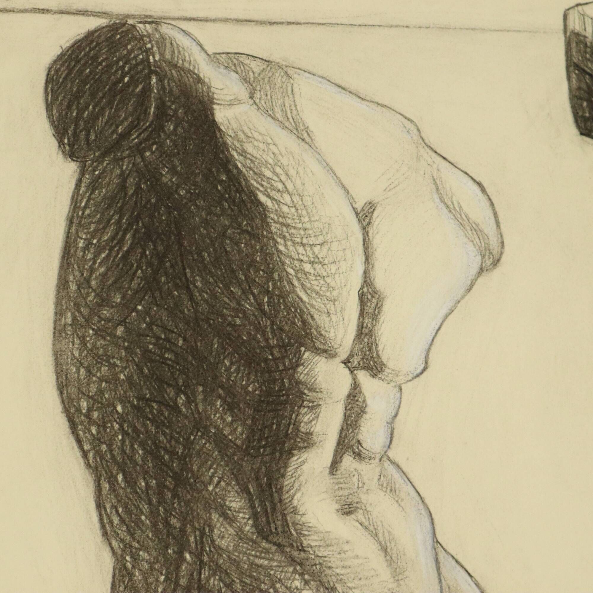 Large Academic Drawing Renée Belvaux (1903-1984) Male Nude 85x60cm