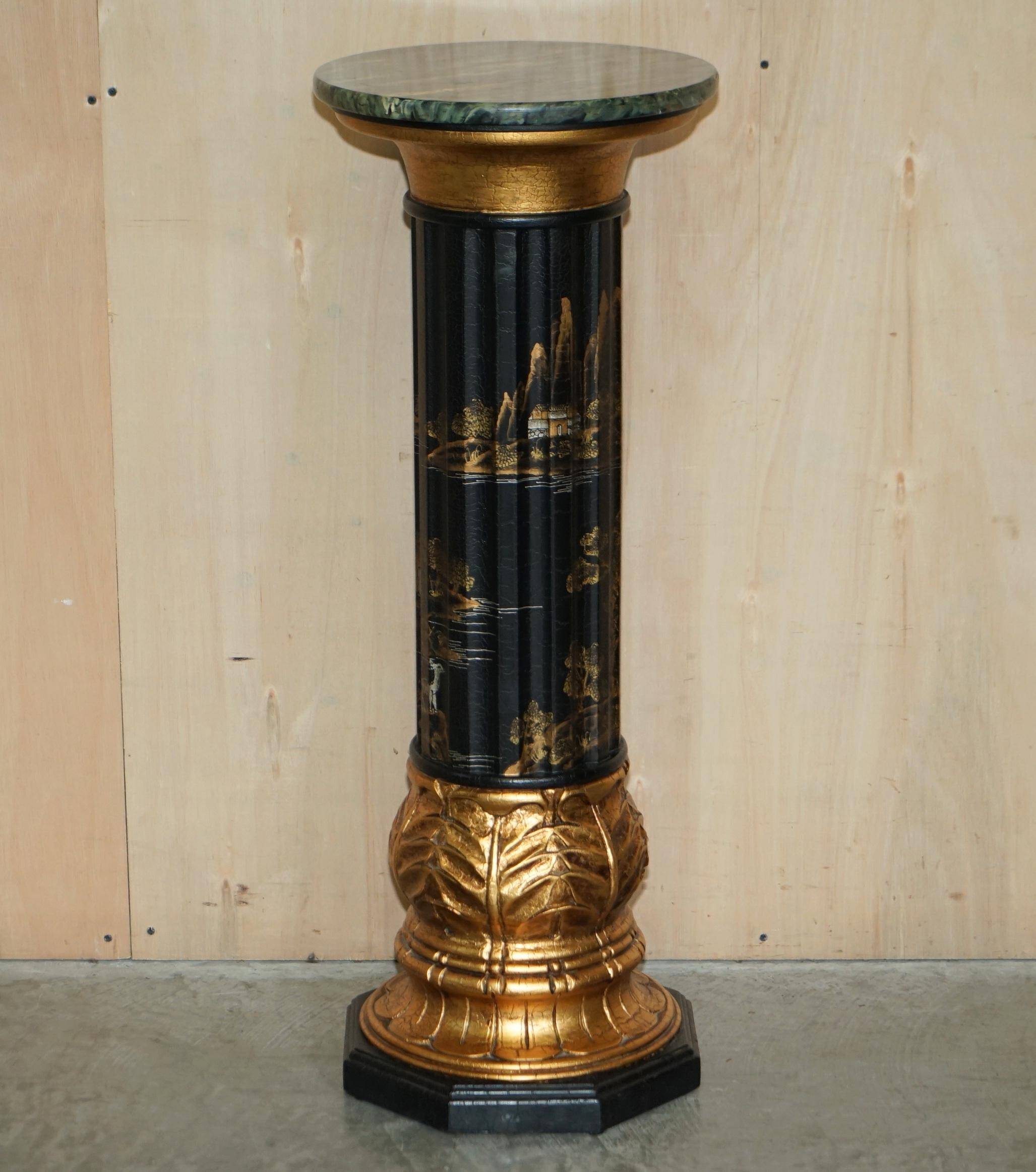 Pair of lacquered torchère columns in Chinoiserie neoclassical style.