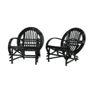 Paire de fauteuils rotin