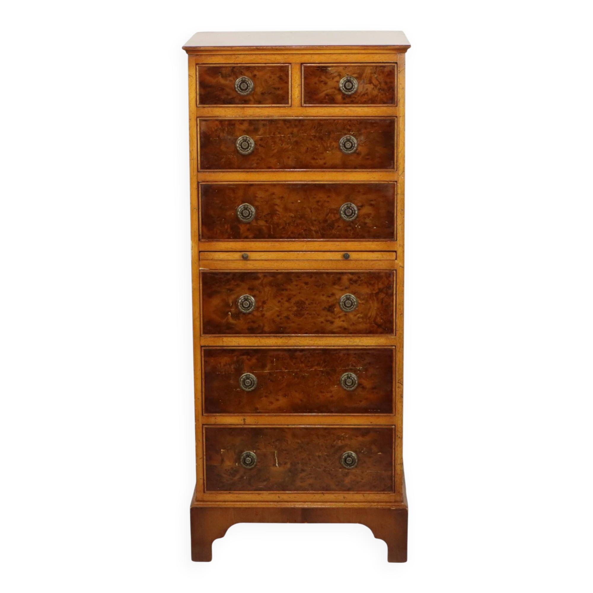 Vintage Chest of Drawers Burton Reproductions Burl Wood Veneer 116cm