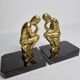 Pair of book-holders "thinker" in bronze and marble signed Chantilly