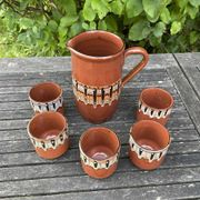 Ensemble pichet et 5 verres en céramique Troyan en grès Bulgare-Balkans