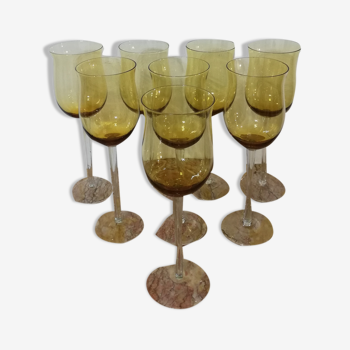 Set of 8 amber glass wine glasses